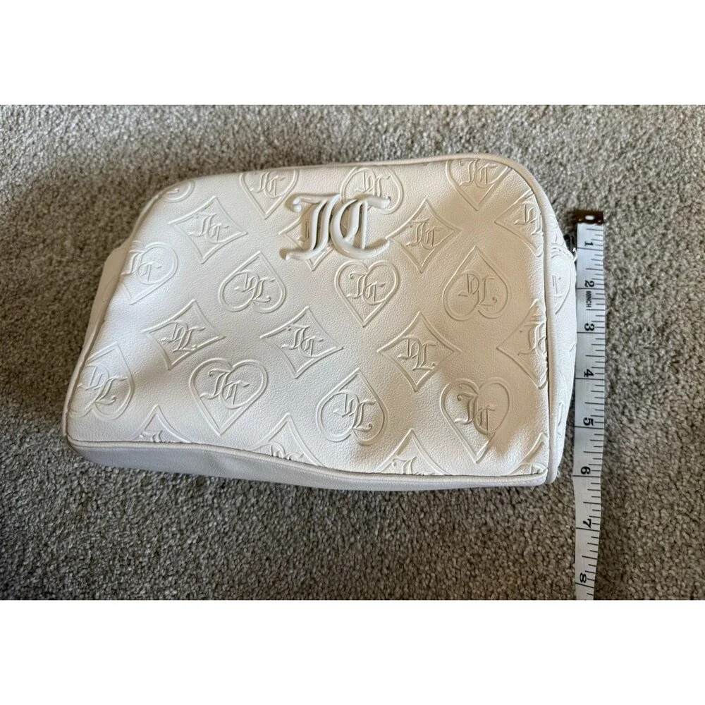 Juicy Couture Cream Embossed JC Monogram Zip Crossbody Bag Adjustable Strap